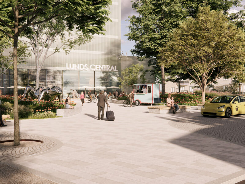 Västra sidan av Lund C formas till en öppen och grön stationsmiljö där stad och park möts.